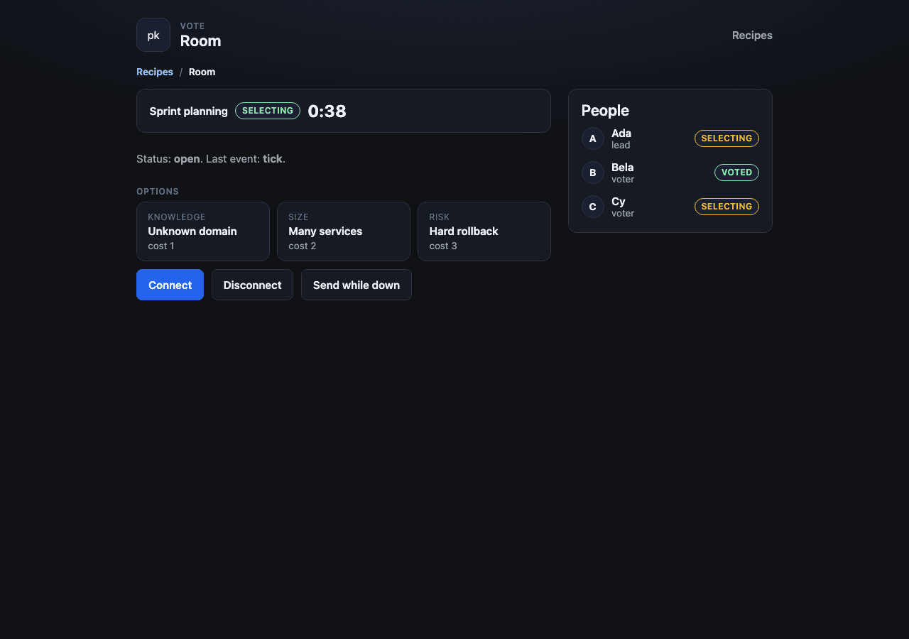 Live room page from the plainkit demo
